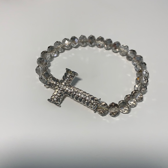 Silver Bead Cross Bracelet - Picture 1 of 4